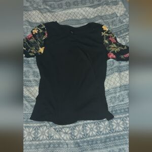 Floral Embroidered Black Top